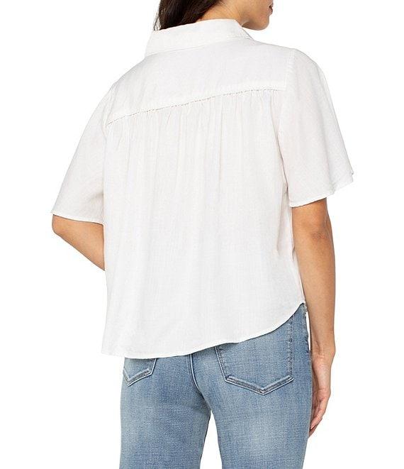 Liverpool Los Angeles Petite Size Garment Dyeable Tencel Point Collar Short Sleeve Button Front Blouse Product Image