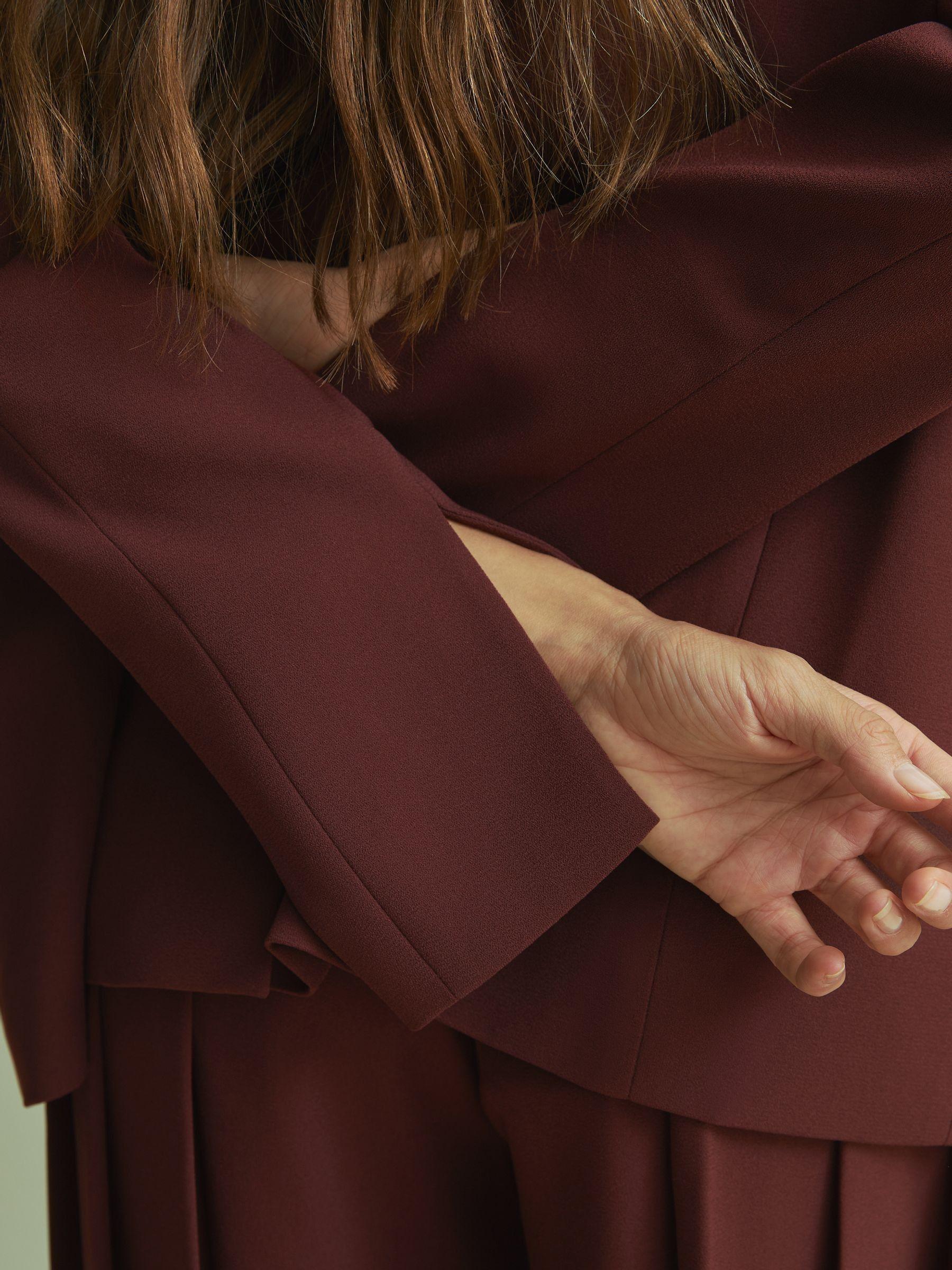 Florere Burgundy Collarless Double Breasted Blazer in Burgundy Product Image