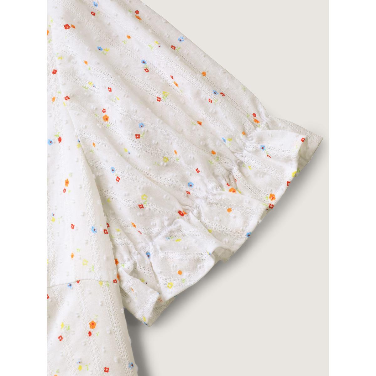 Plus Size Beige Cotton Colorful Embroidered Tassels Solid Blouse Women Short sleeve V-neck Vacation Blouses BloomChic 12/L Product Image