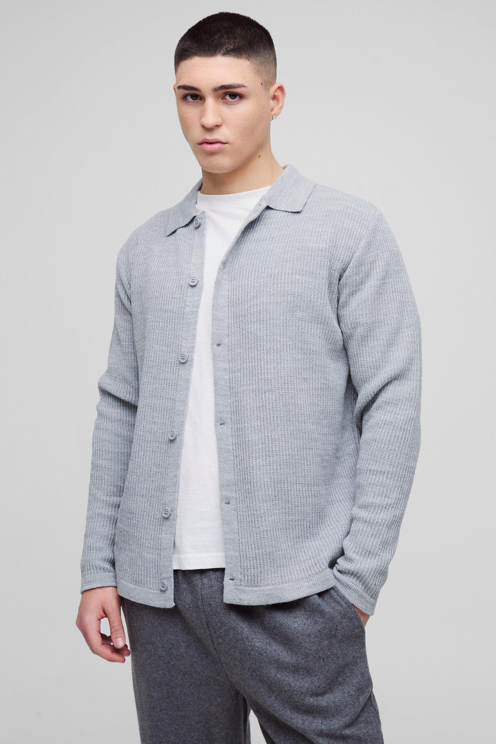 Regular Collared Knitted Shirt | boohooMAN USA Product Image