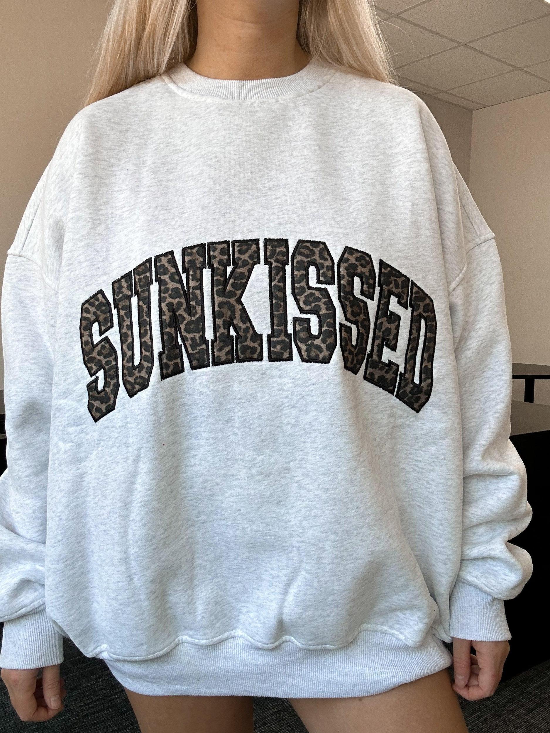 Pearl Grey Sunkissed Leopard Print Embroider Sweatshirt Product Image
