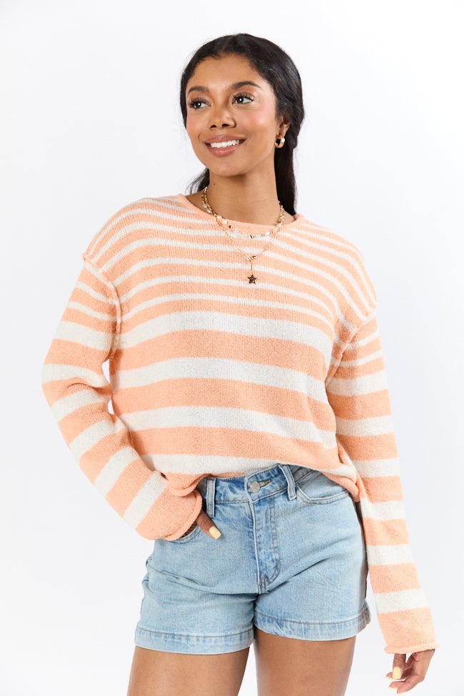 All Decked Out Orange Lightweight Striped Sweater SALE Product Image