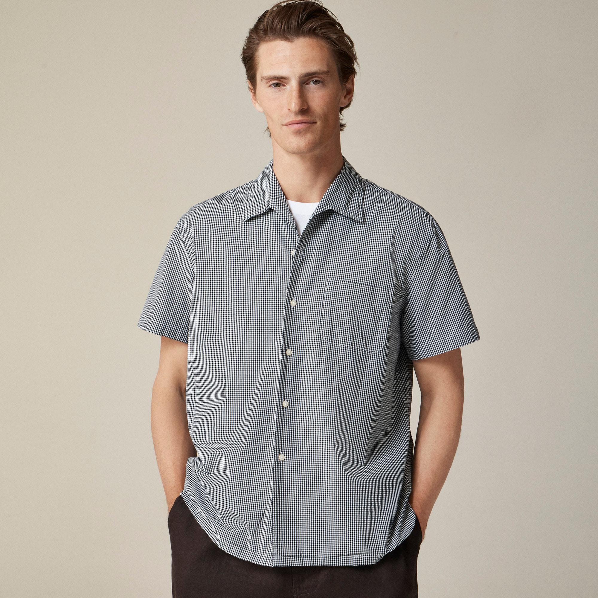 Short-sleeve Secret Wash cotton poplin camp-collar shirt Product Image