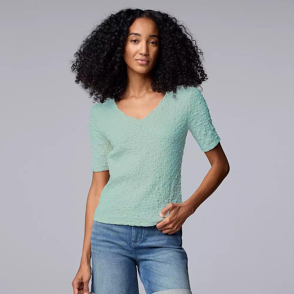 Women's Simply Vera Vera Wang V-Neck Short Sleeve Pucker Top, Size: XXL, Water Pattern Product Image