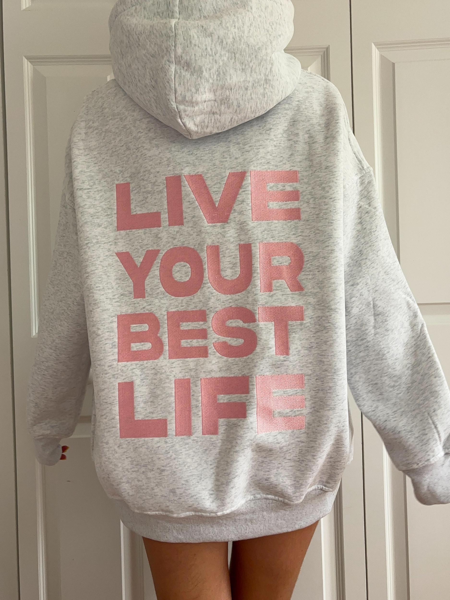 Pearl Grey Live Your Best Life Embroider Hoodie Product Image