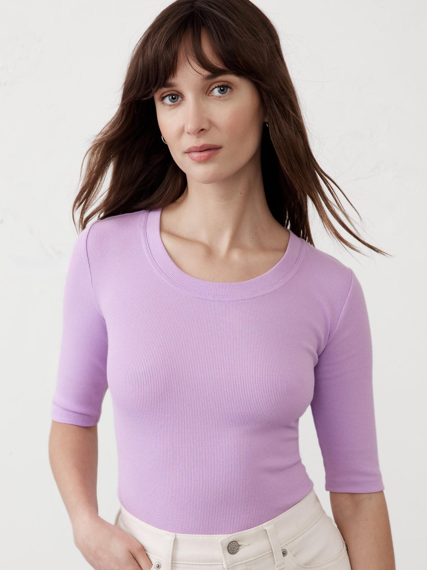 Ribbed Elbow-Sleeve T-Shirt Product Image
