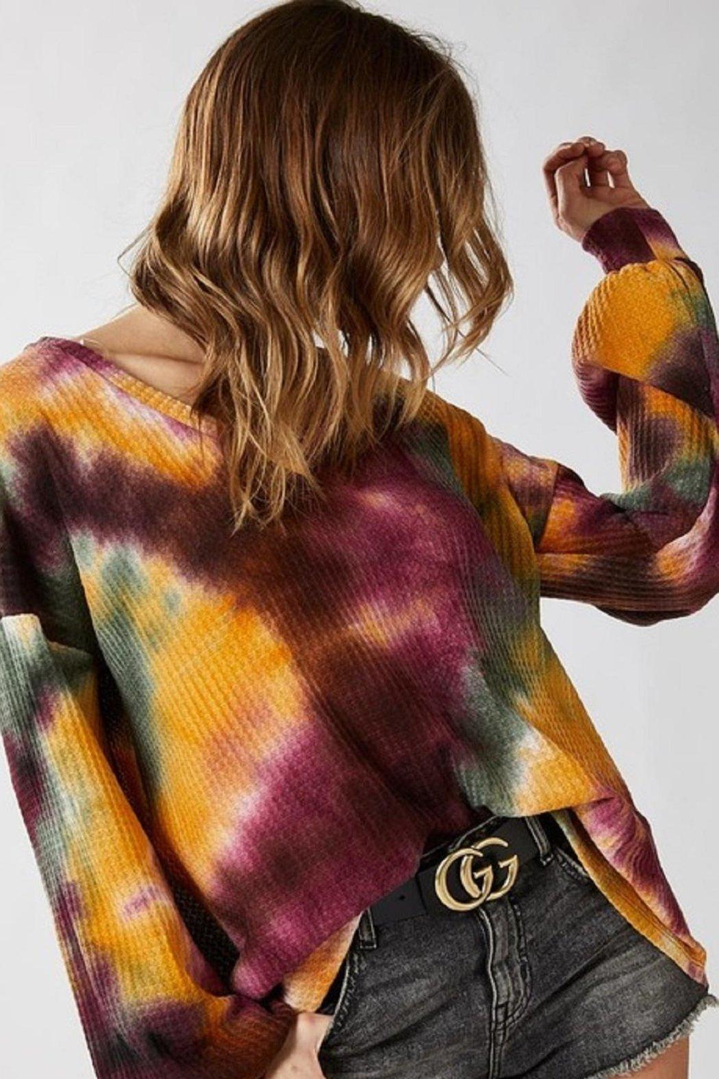 Plum/olive Tie Dye Waffle Knit Top Product Image