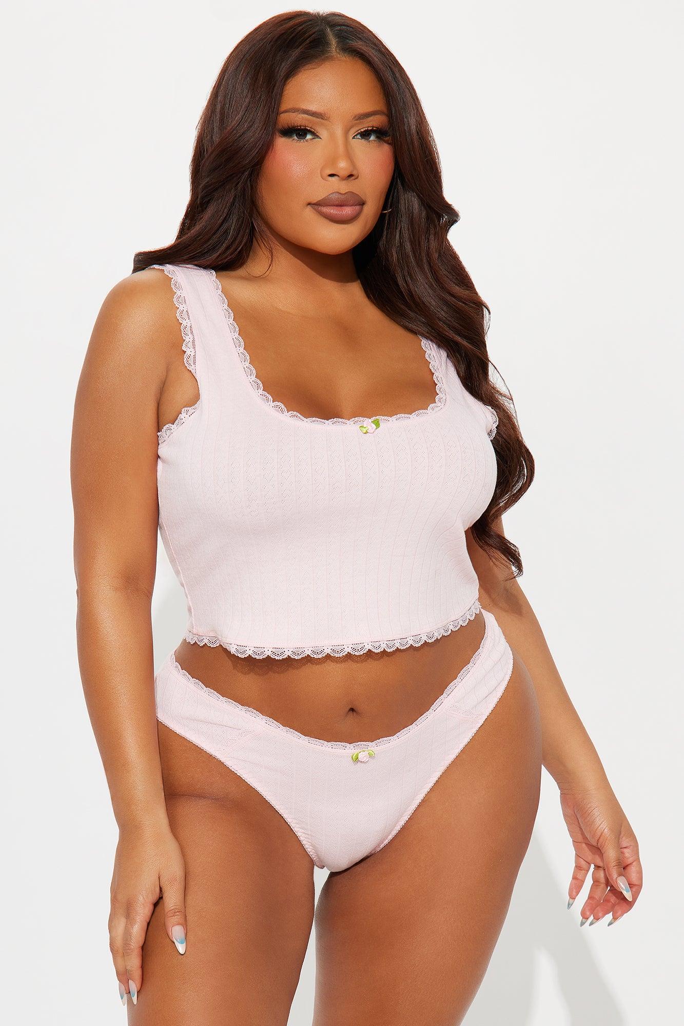 Jenny Pointelle Rosette Tank and Thong 2 Piece Set - Pink Female Product Image