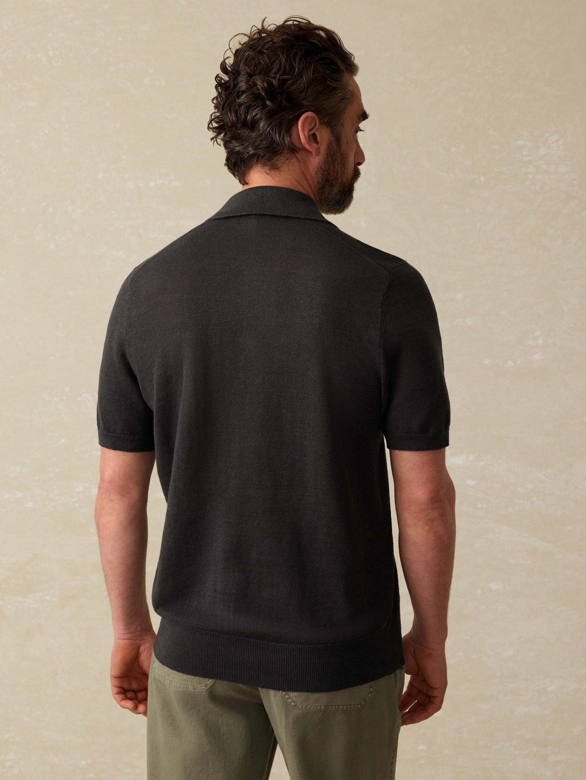 Short-Sleeve Linen Sweater Polo - Mountain Black Male Product Image