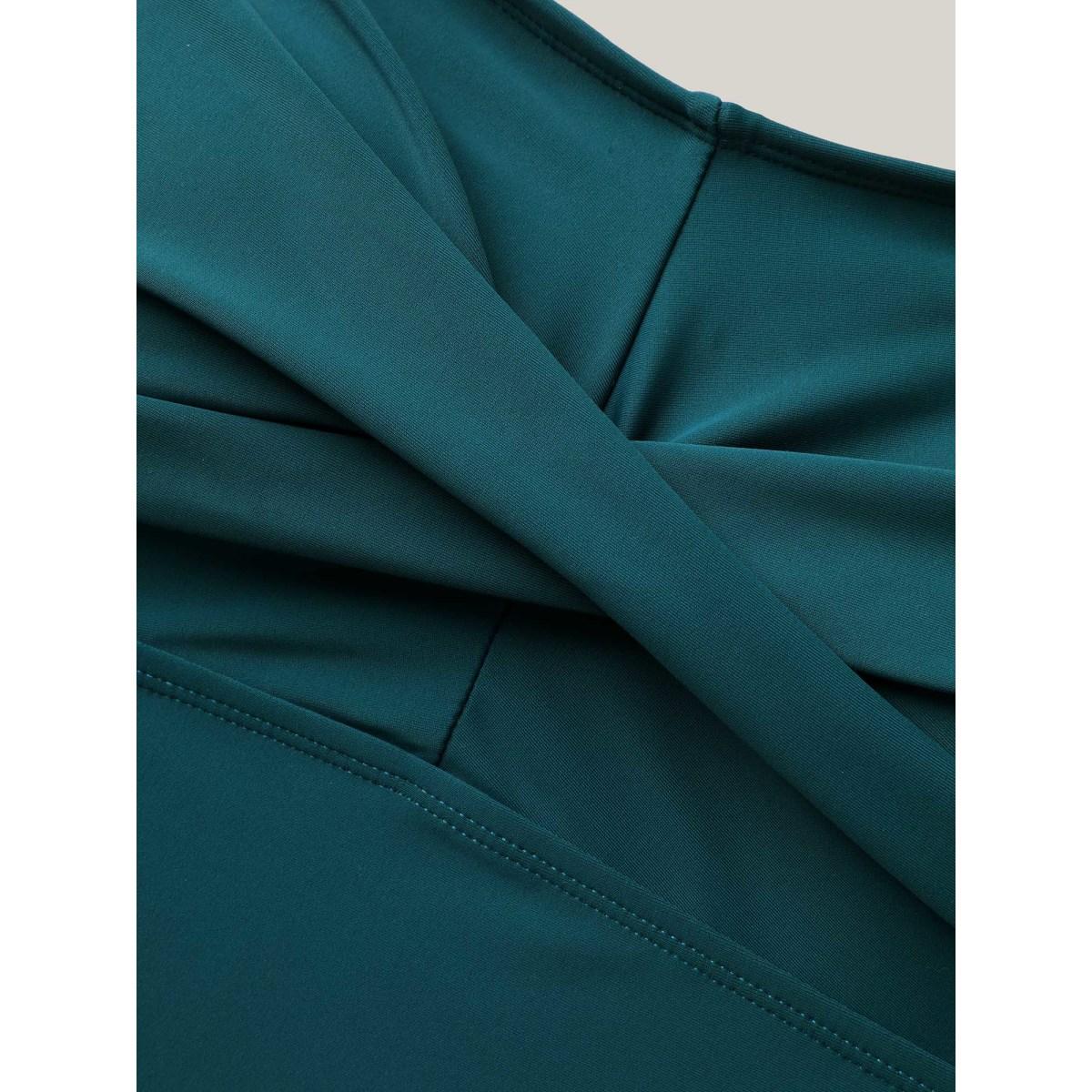 Plus Size Twist Front Ruched Drawstring Swim Top Women's Swimwear Cyan Beach Twist High stretch Skinny Heart neckline Curve Swim Tops BloomChic 22-24/3X Product Image