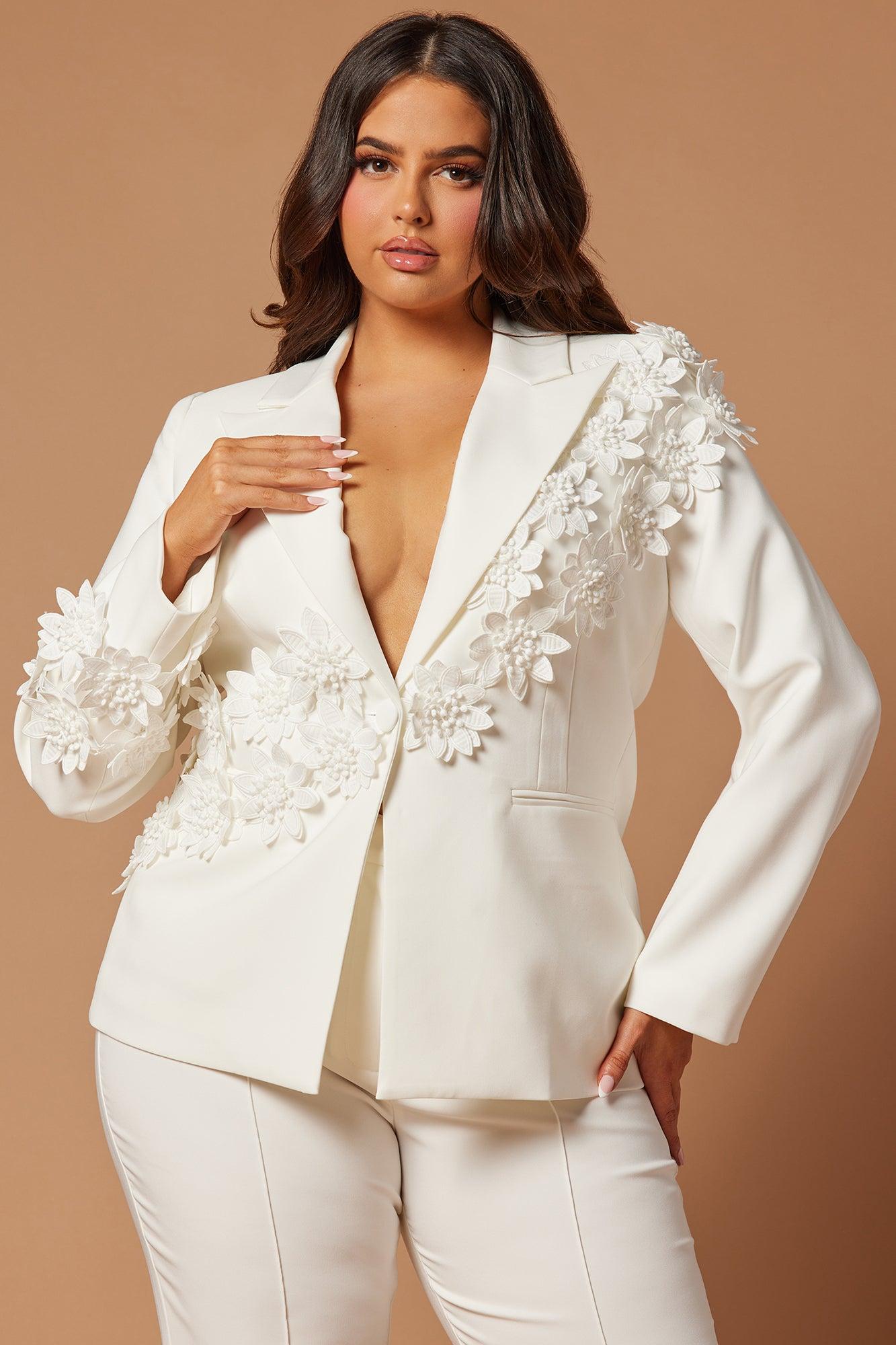 Claudette Floral Embroidered Suit Set - White Product Image