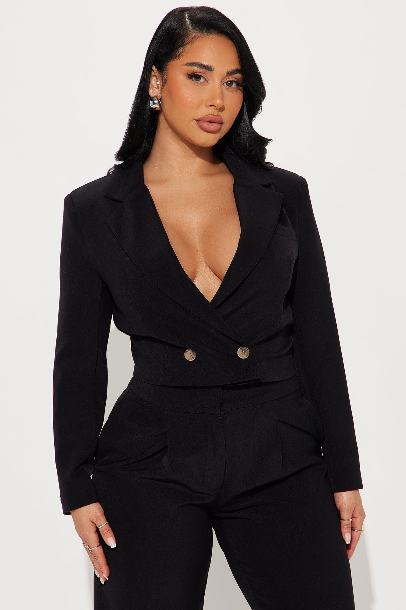 Top Tiered Blazer Pant Set - Black Product Image