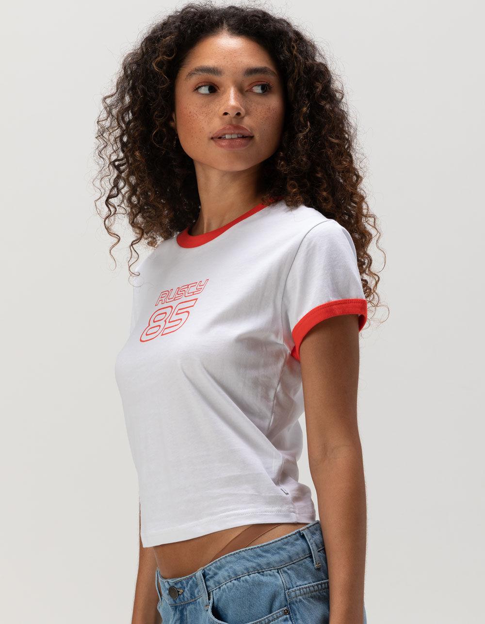 RUSTY 1985 Womens Skimmer Ringer Tee - WHITE Product Image