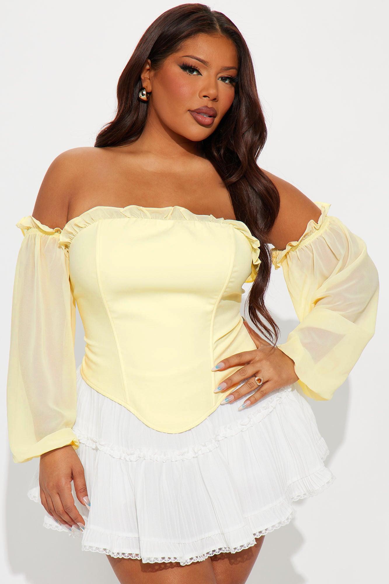 Have It All Off Shoulder Corset Top - Yellow Product Image