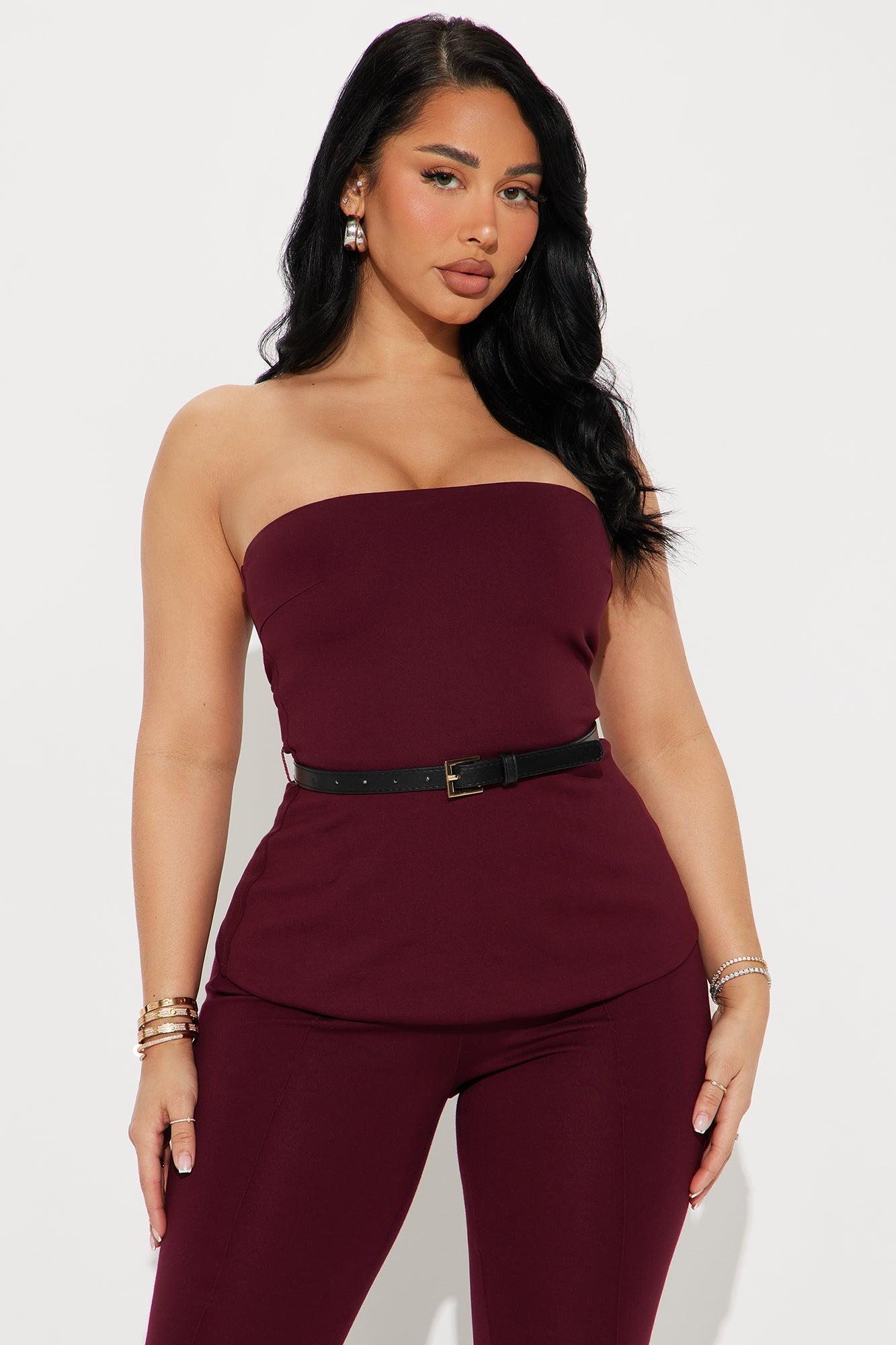Olivia Ponte Belted Pant Set - Wine Product Image