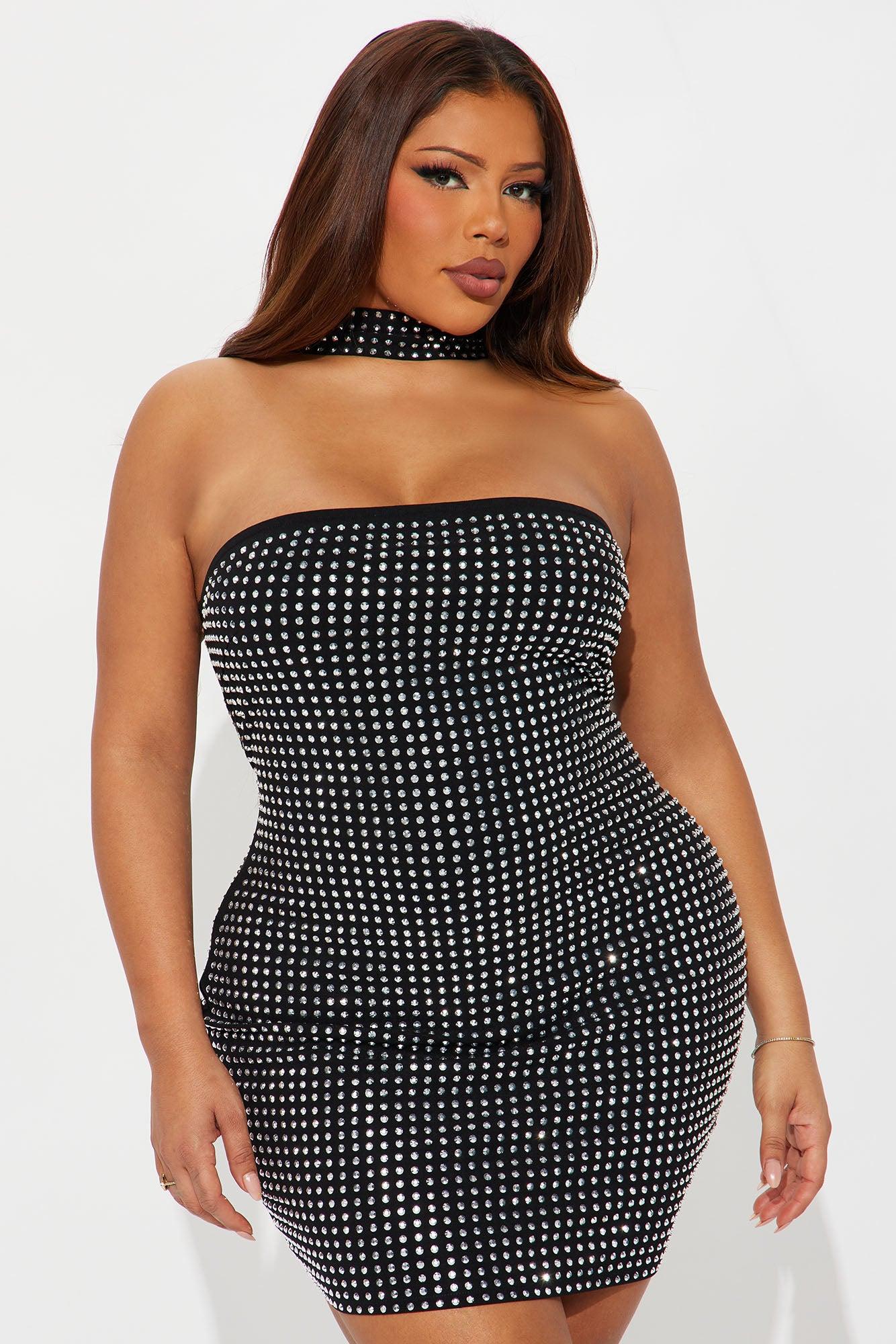 Leila Rhinestone Mini Dress - Black Female Product Image