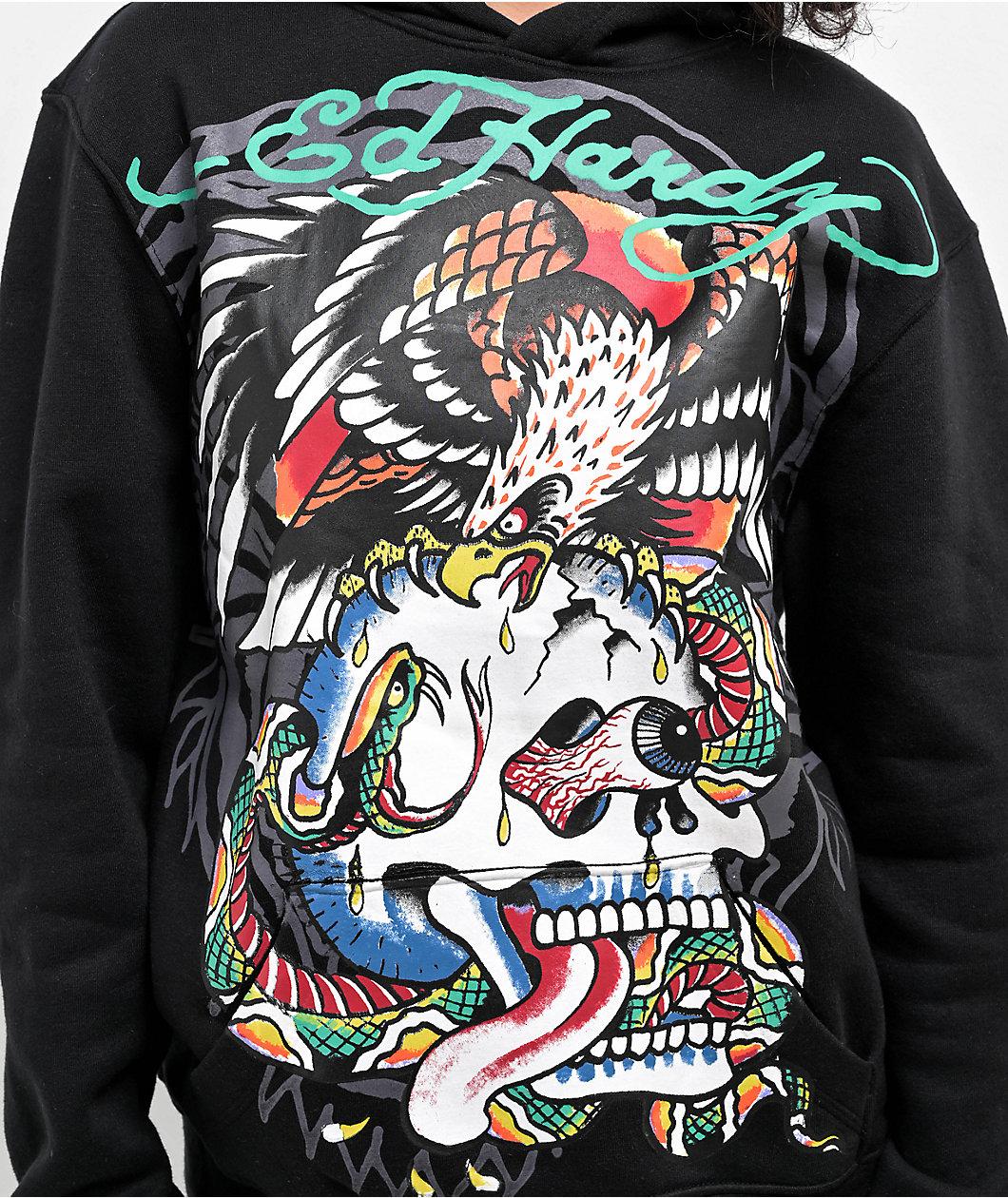 Ed Hardy Battle Skull Black Hoodie Product Image