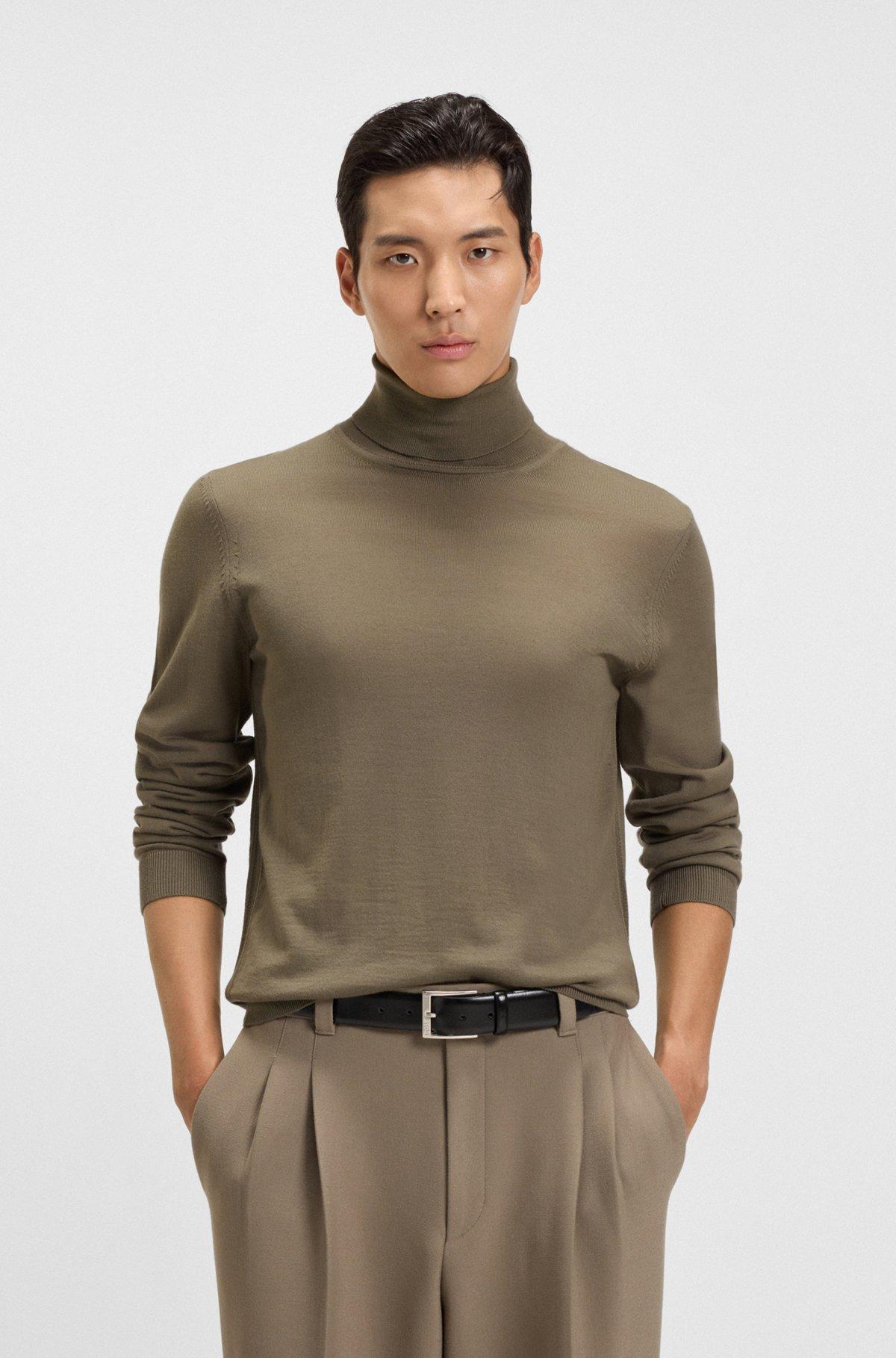 Regular-fit roll-neck sweater in mercerized virgin wool Product Image