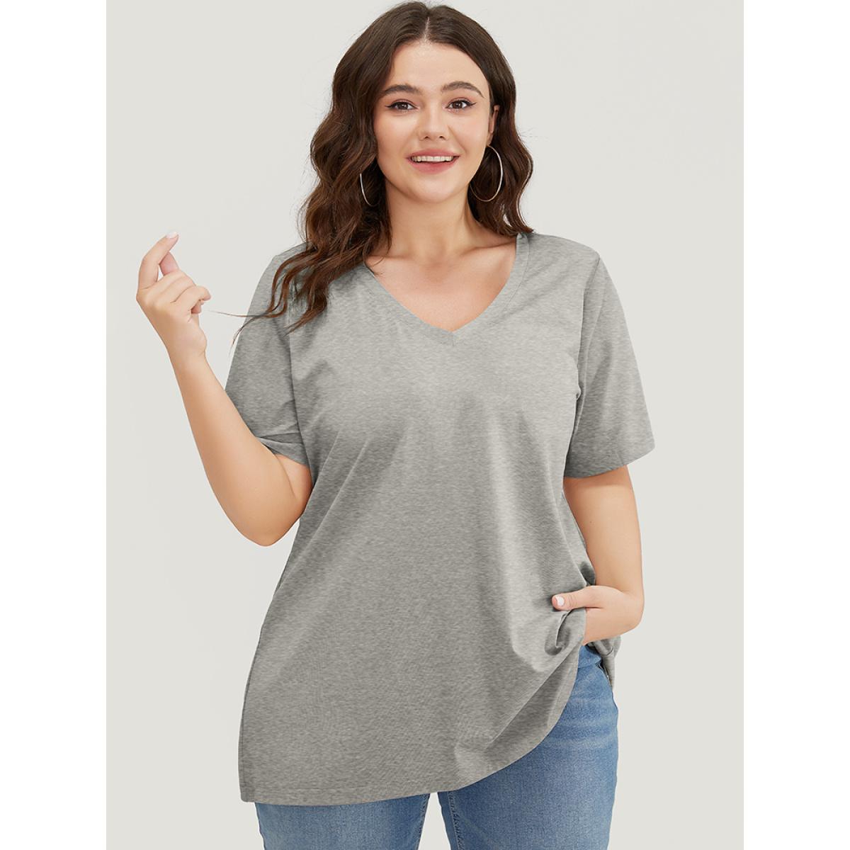 Plus Size UltraCool Solid V Neck T-shirt Gray Women Basics Plain V-neck Dailywear T-shirts BloomChic 10/M Product Image