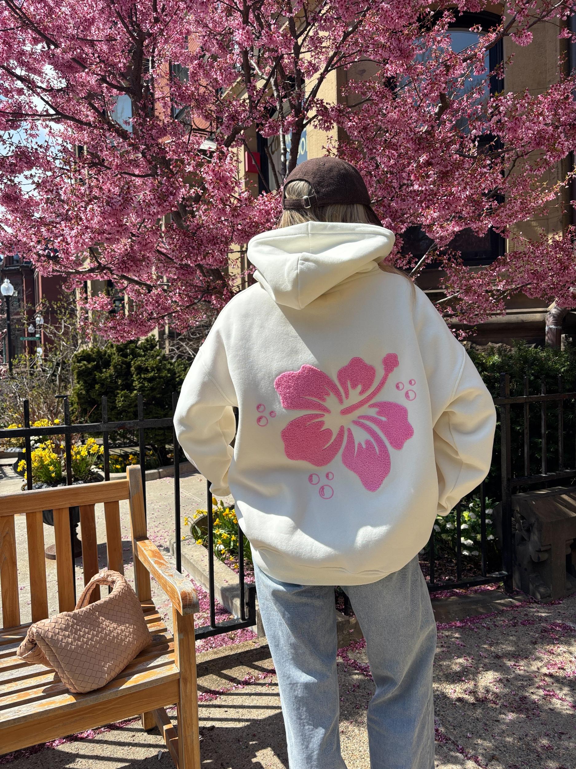 Ivory Hibiscus Flower Hoodie Product Image