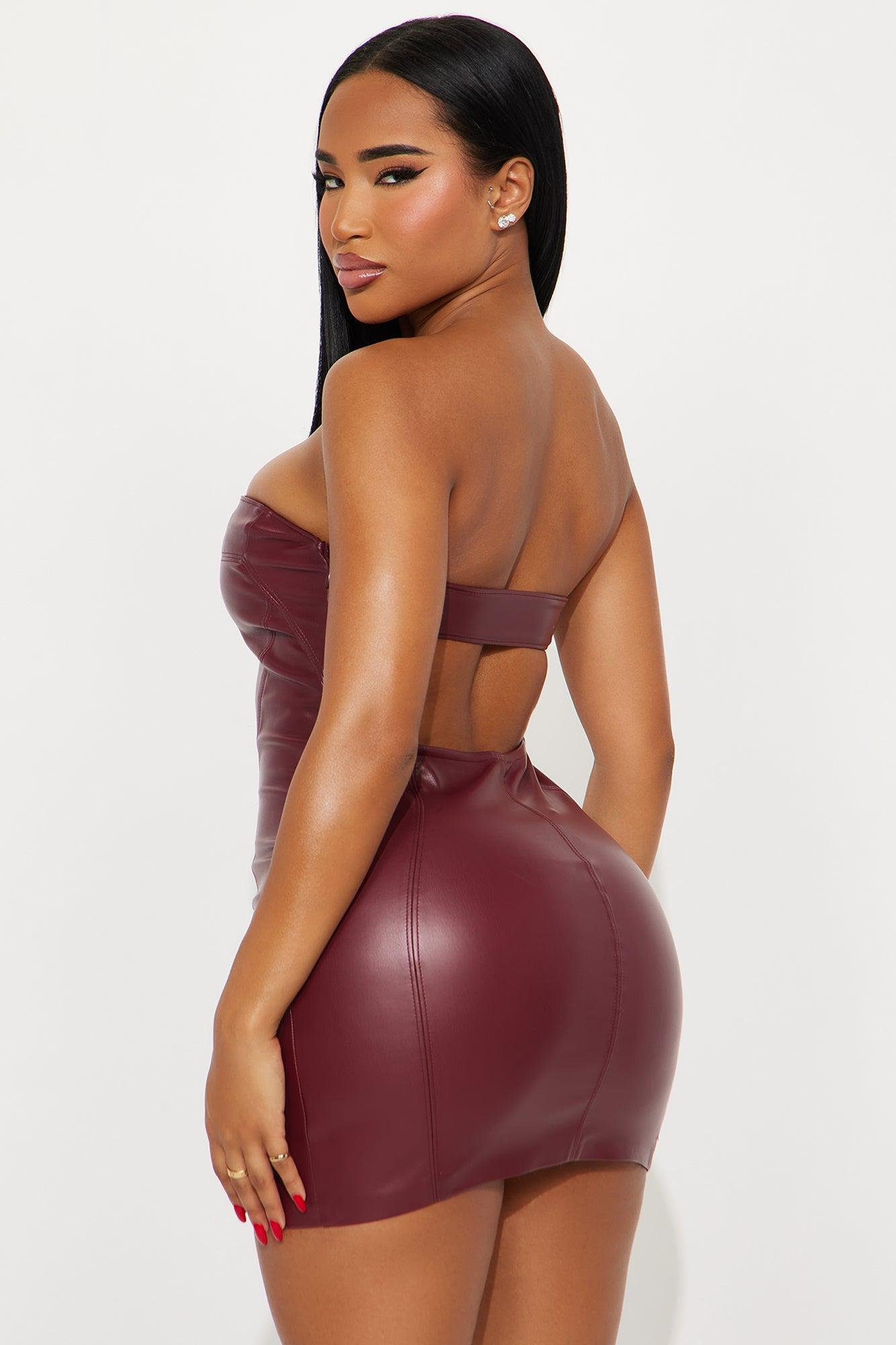 Matching Auras Faux Leather Mini Dress - Wine Female Product Image