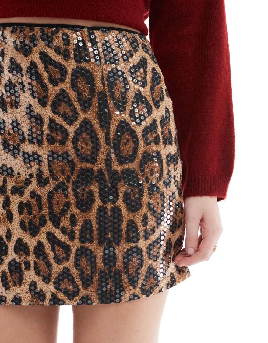 Threadbare leopard print sequin mini skirt Product Image