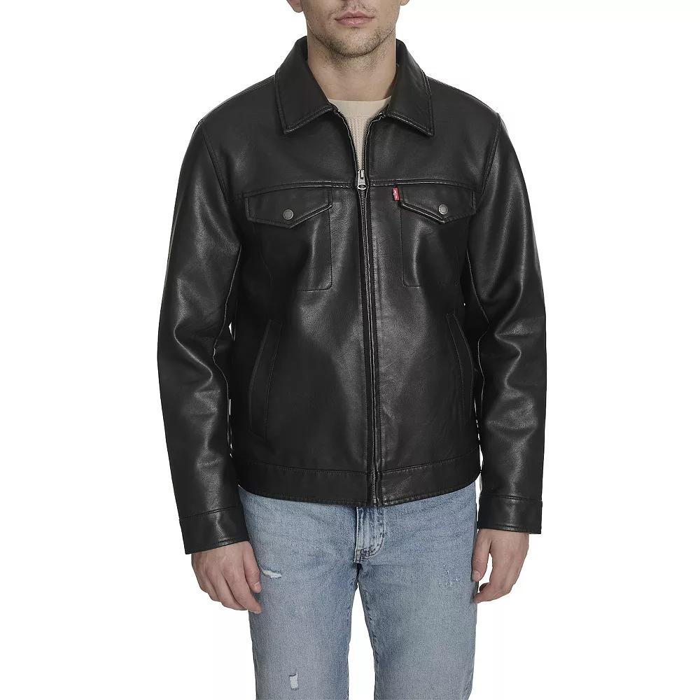 Men's Levi's® Faux Leather Laydown Collar Trucker Jacket, Size: Medium, Black Product Image