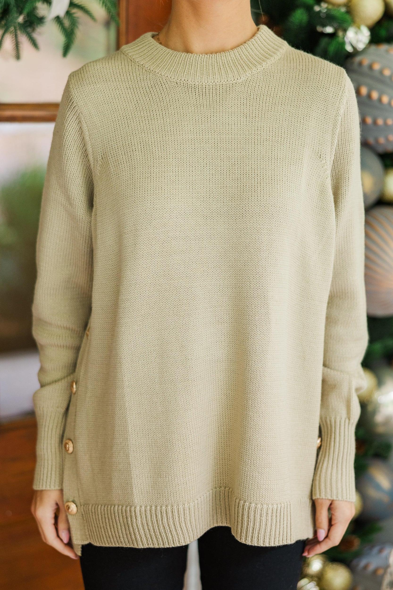 The Slouchy Taupe Side Button Sweater Female Product Image