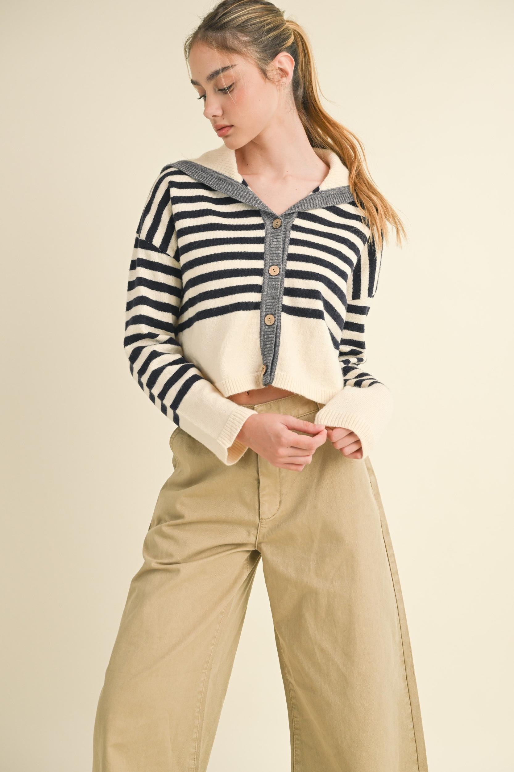 Sailor Collar Cute Sweater Cardigan Product Image