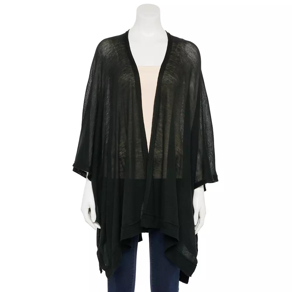 Women's Nine West Ribbed Knit Lightweight Ruana, Black Product Image