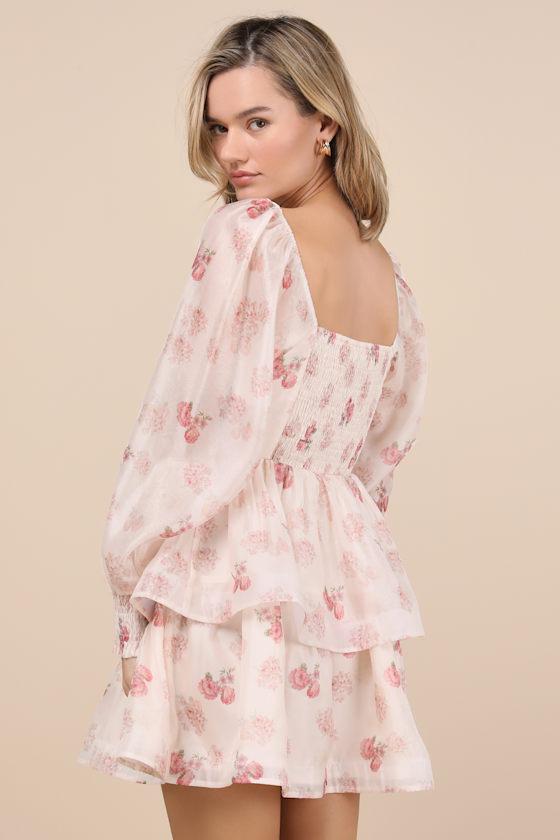 Exemplary Darling Blush Pink Floral Organza Tiered Mini Dress Product Image