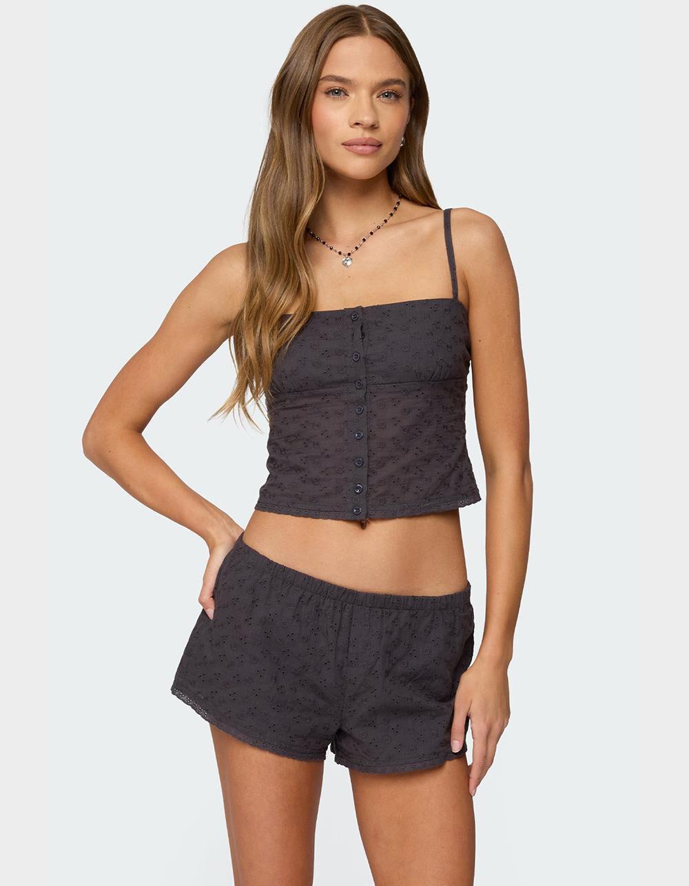 EDIKTED Shaya Button Up Eyelet Tank Top - GRAY Product Image