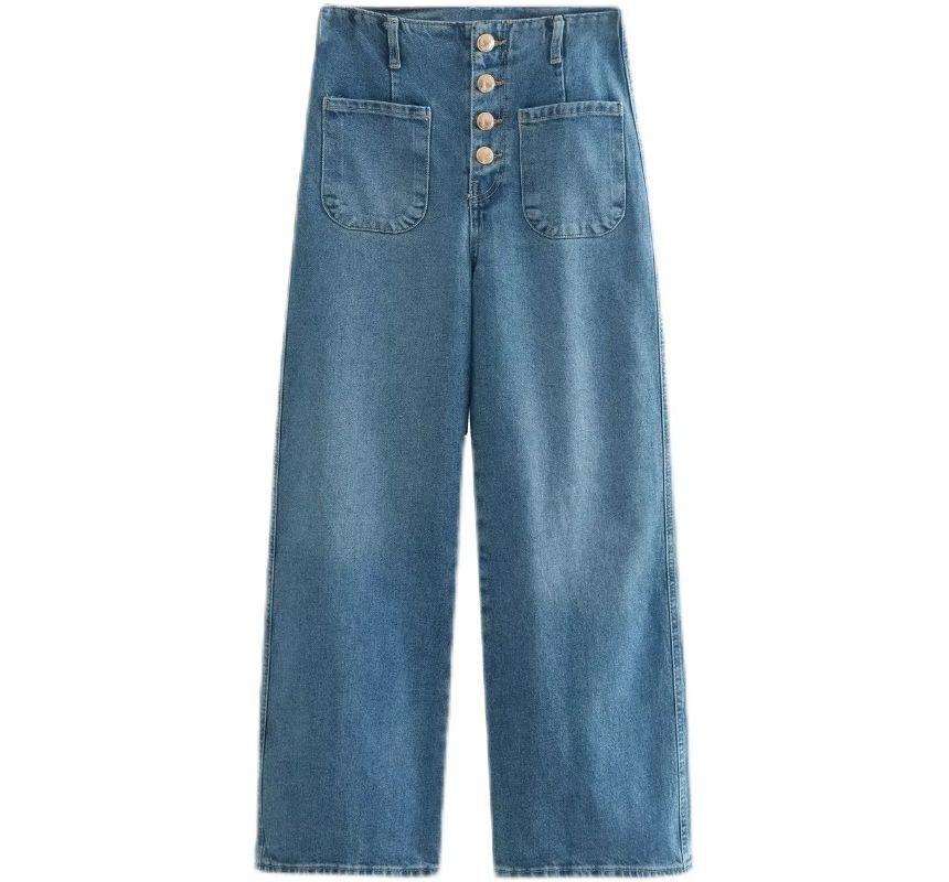 High Waist Button Fly Wide Leg Jeans Product Image