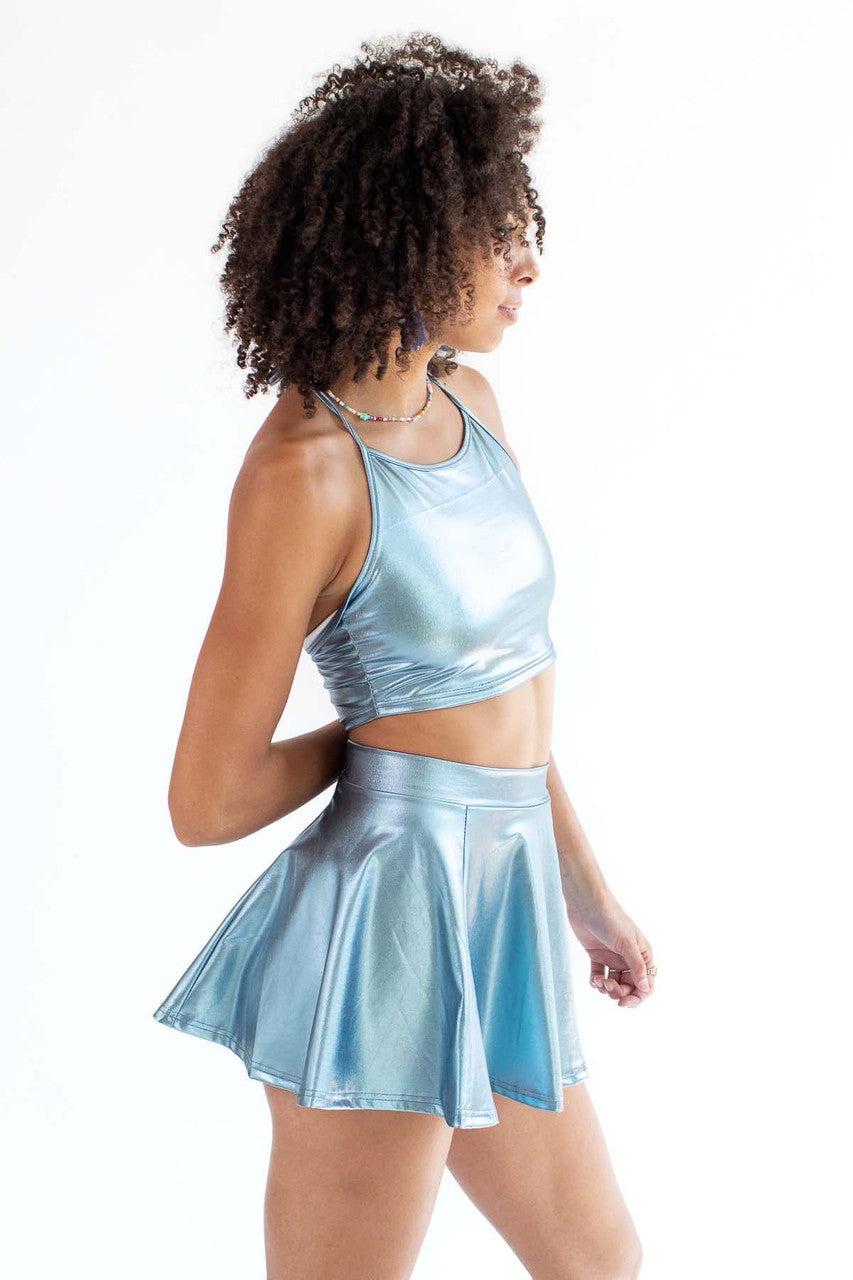 Blue Metallic Halter Crop Product Image