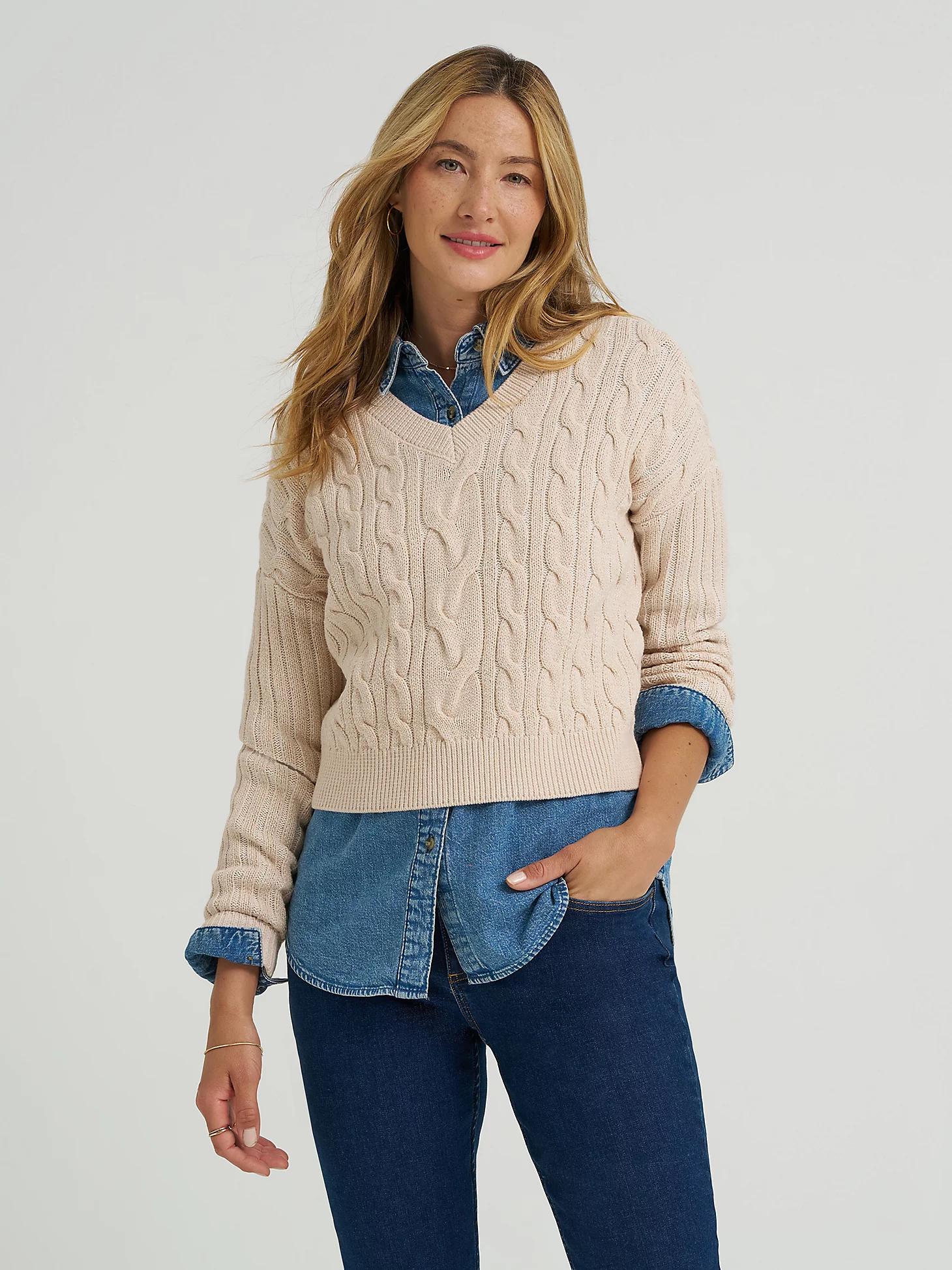 Women's V-Neck Plaited Sweater | Women's Tops & Tees | Lee® Product Image