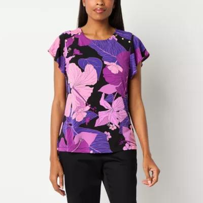 Liz Claiborne Womens Crew Neck Short Sleeve Adaptive Easy-on + Easy-off Blouse Product Image