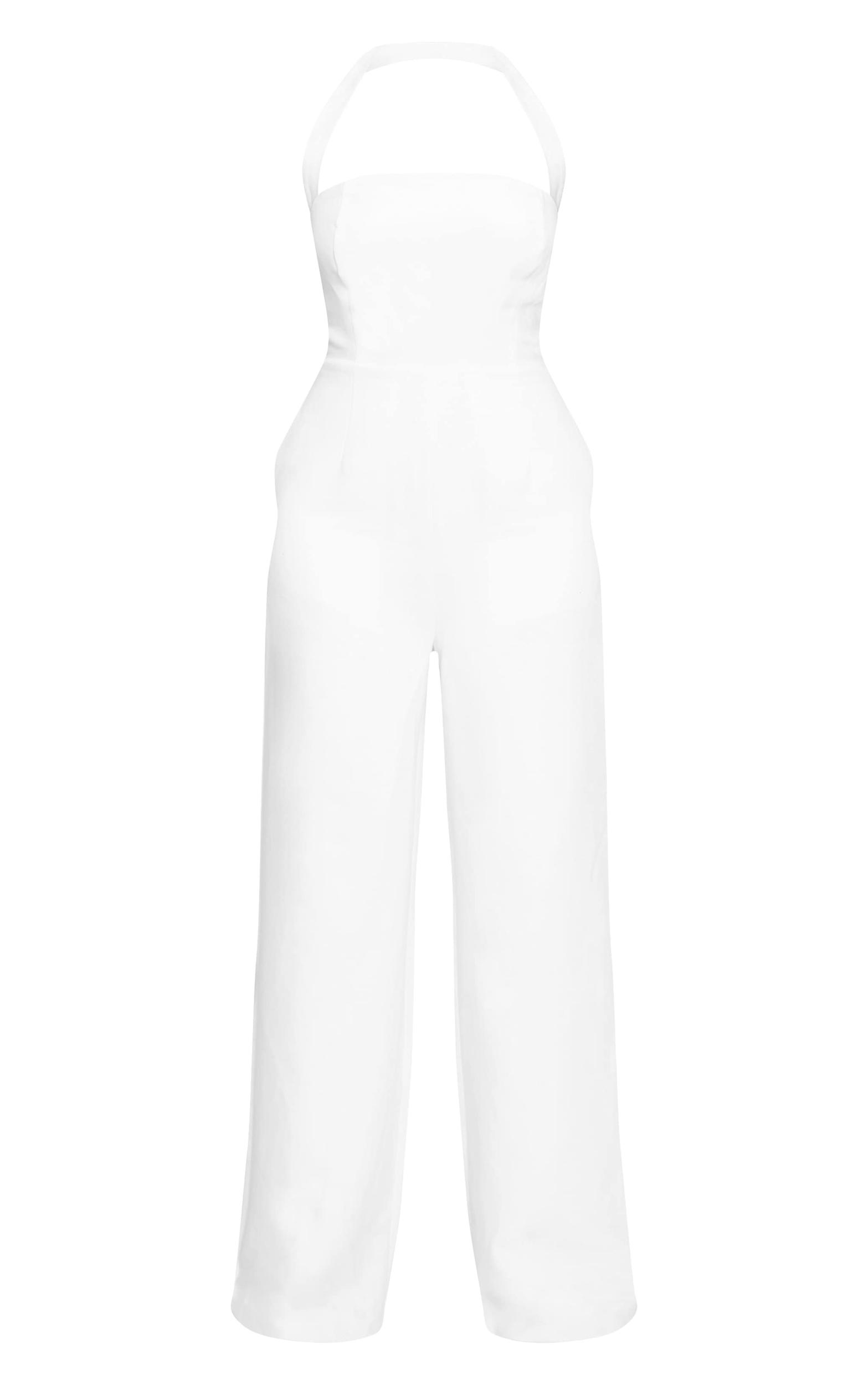 Cream Premium Woven Halter Neck Wide Leg Jumpsuit Product Image