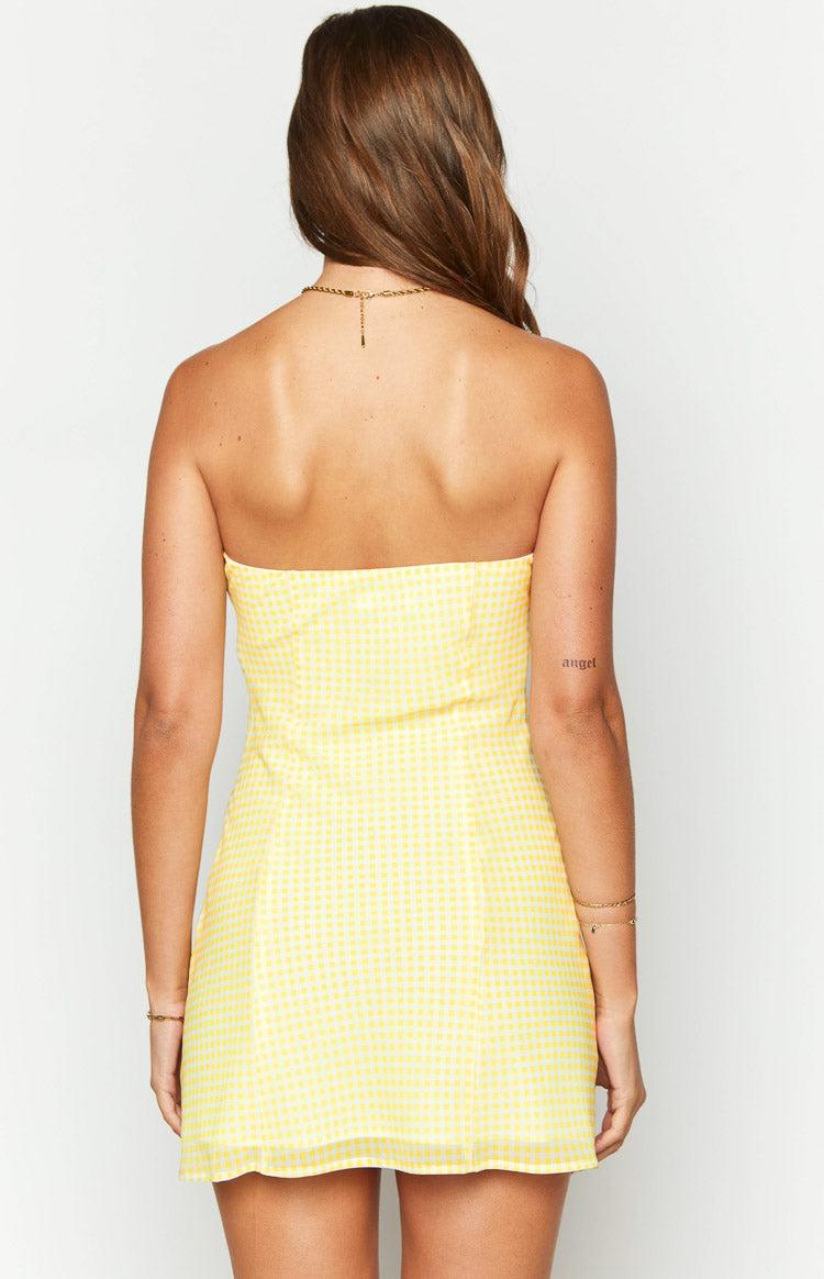 Kierra Yellow Gingham Strapless Mini Dress Product Image