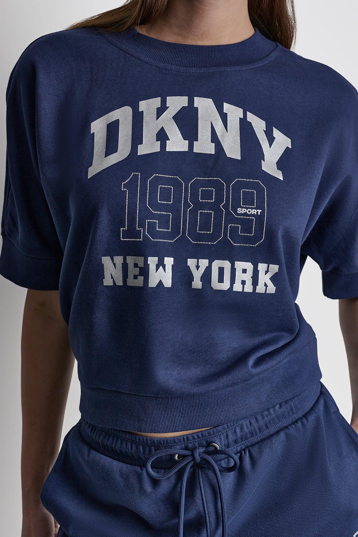 COTTON-BLEND TERRY SHORT SLEEVE LOGO HIGH-LOW TEE Product Image