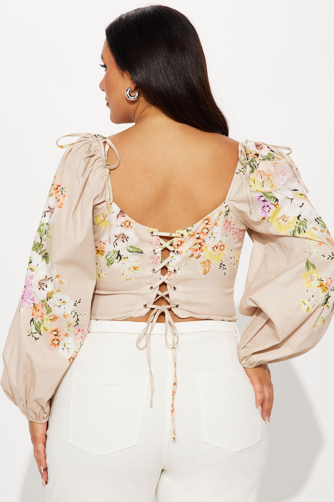 Garden Fields Floral Lace Up Blouse - Blush/combo Product Image