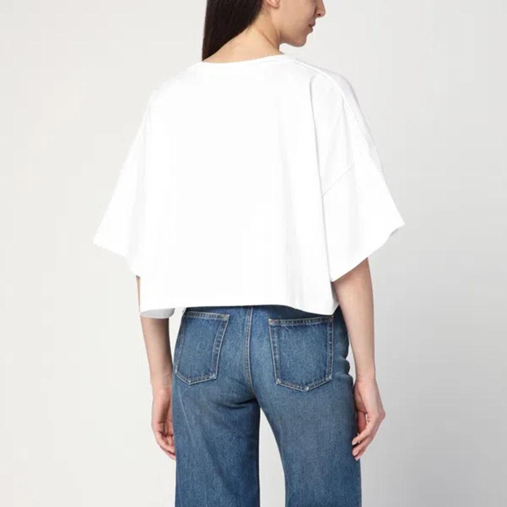 CHLOÉ White Cropped Crewneck T-shirt With Maxi Logo Print On The Front In Cotton Woman In Multicolor Product Image