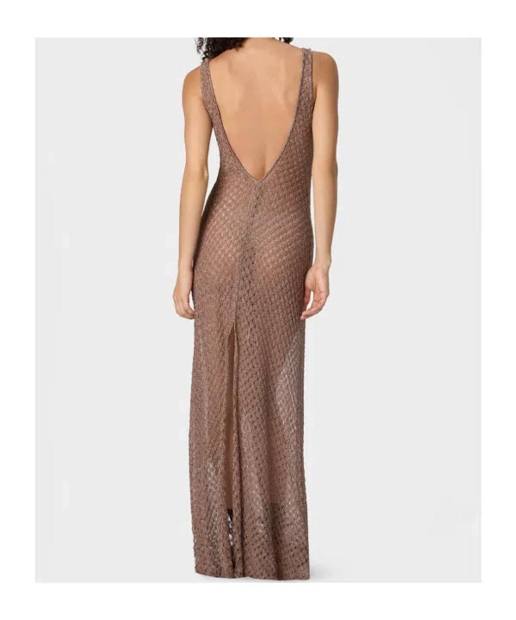 MISSONI Open Knit V-neck Knitted Dress In Brown Product Image