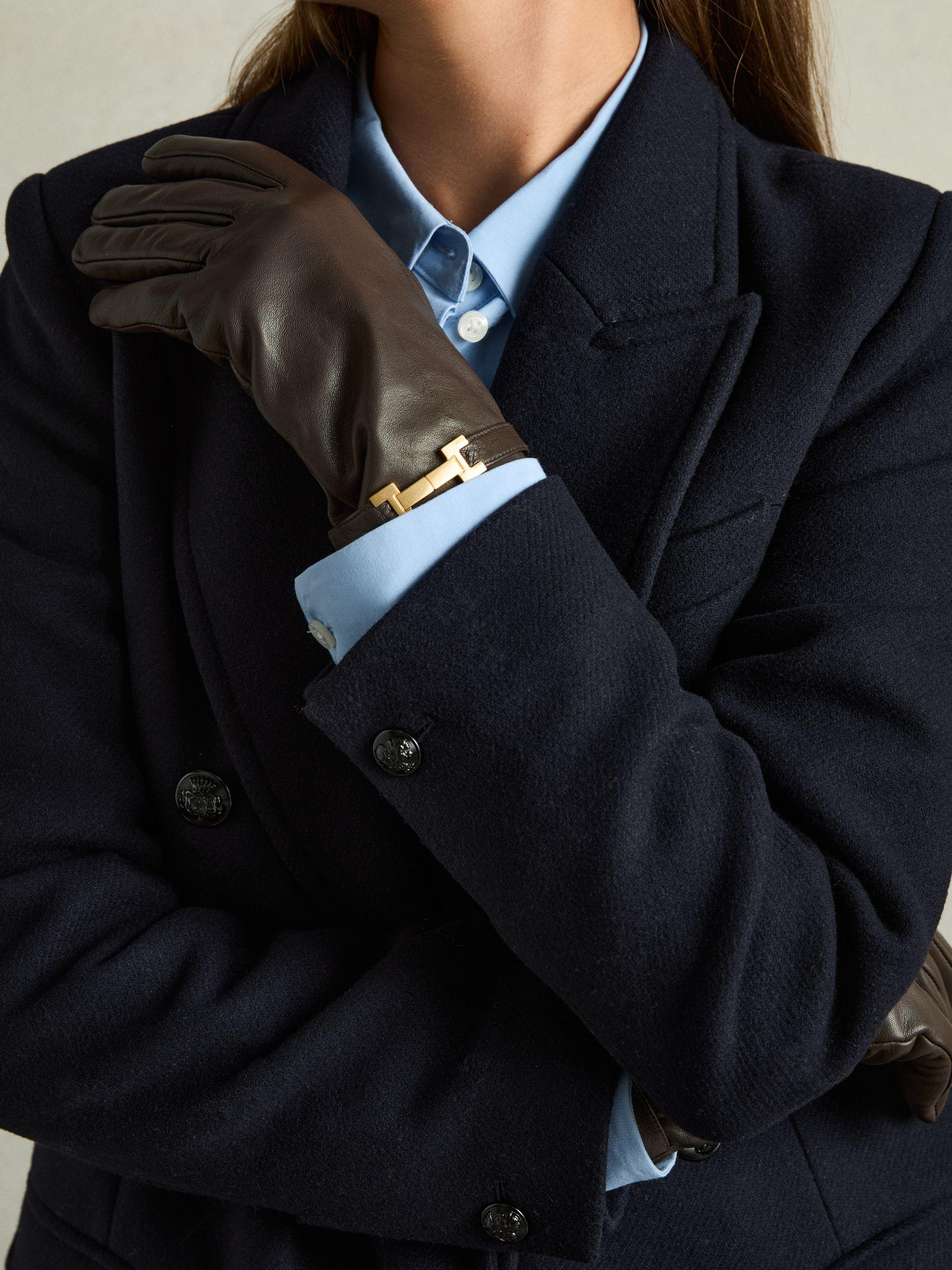 Leather Hardware-Embellished Gloves in Chocolate Product Image