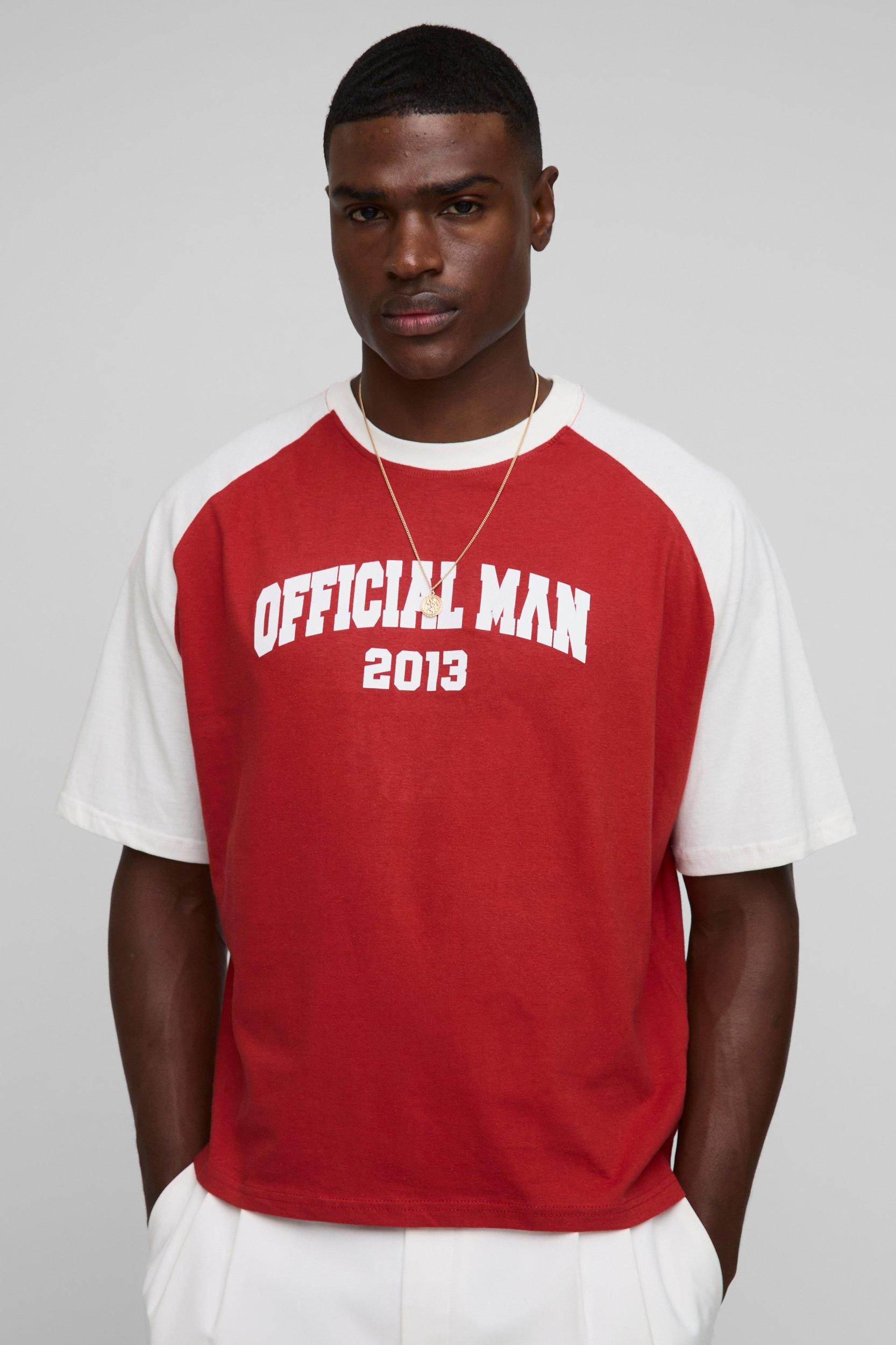 Oversized Boxy Official Contrast Raglan T-Shirt | boohooMAN USA Product Image