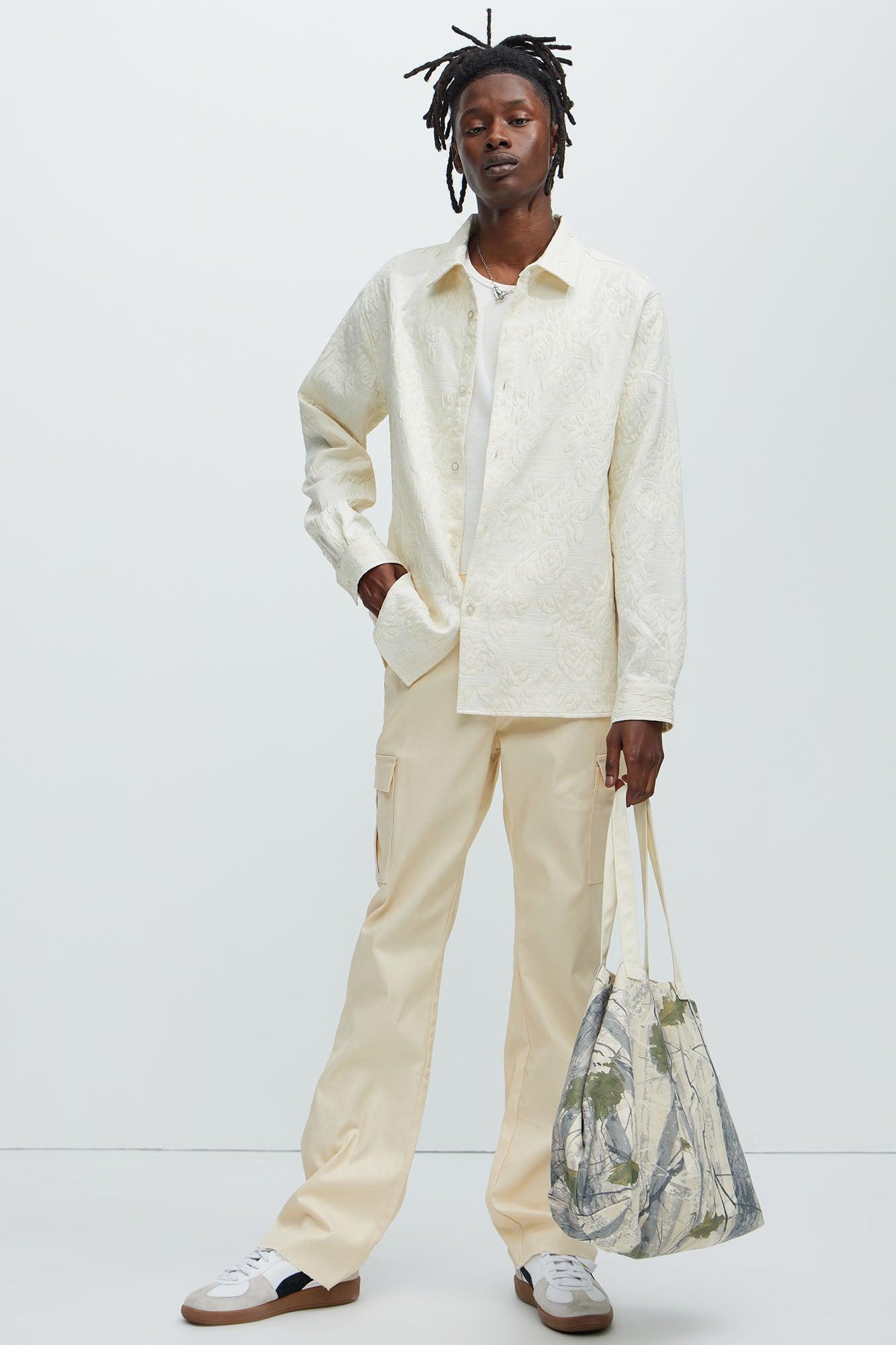 Better Be Cargo Waxed Skinny Flared Pants - Cream Product Image