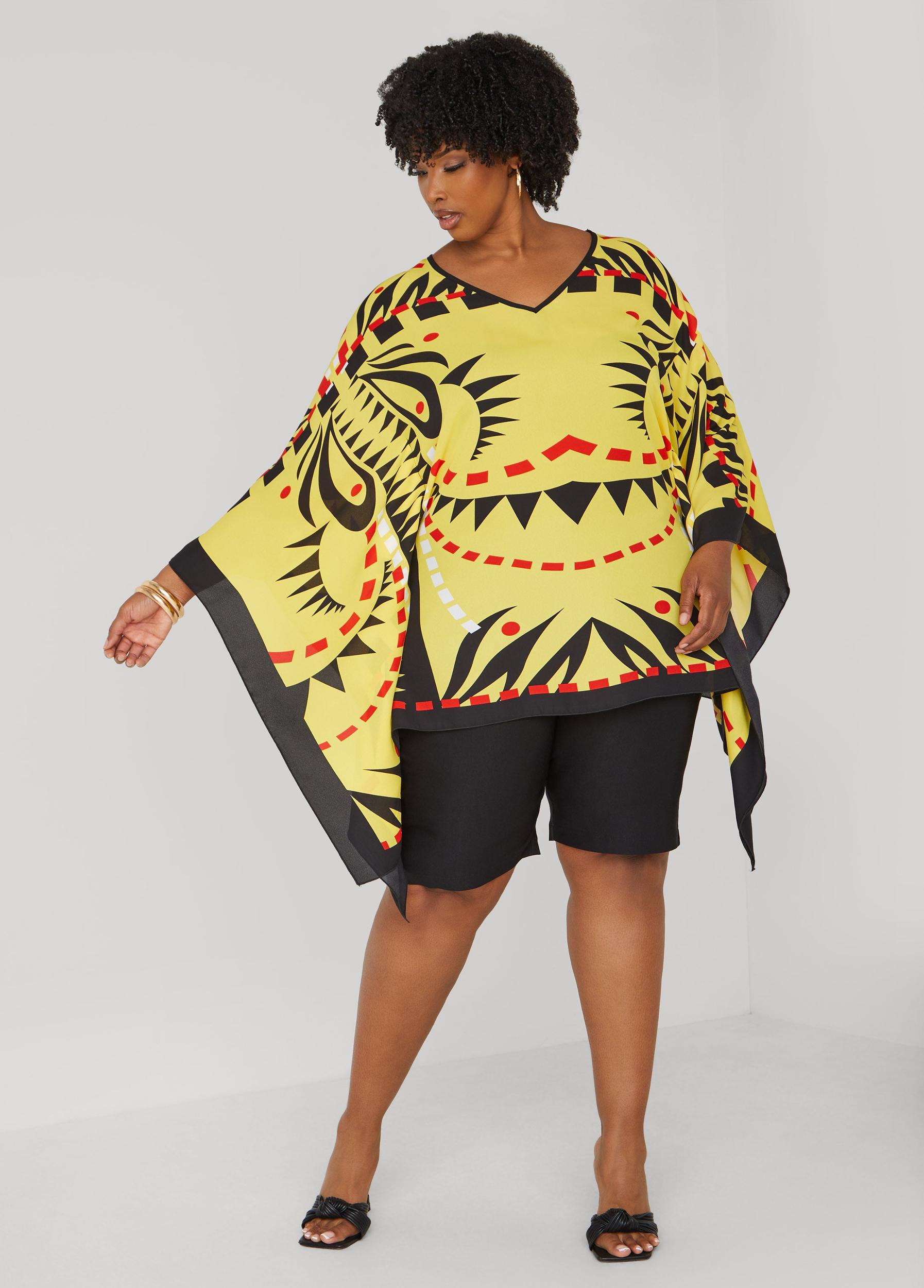 Printed V Neck Poncho Product Image