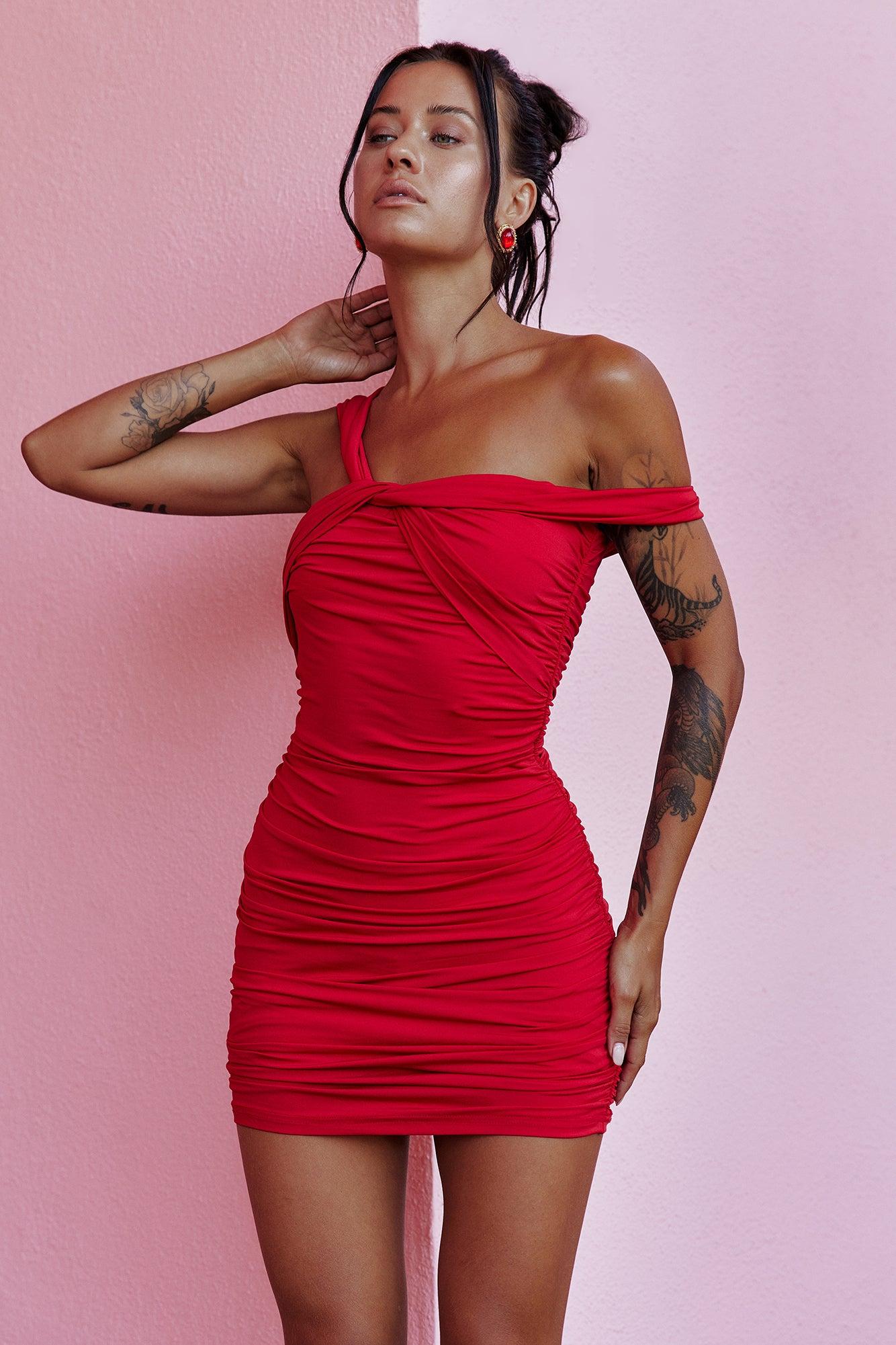 Bodycon Babe Off Shoulder Mini Dress Red Product Image