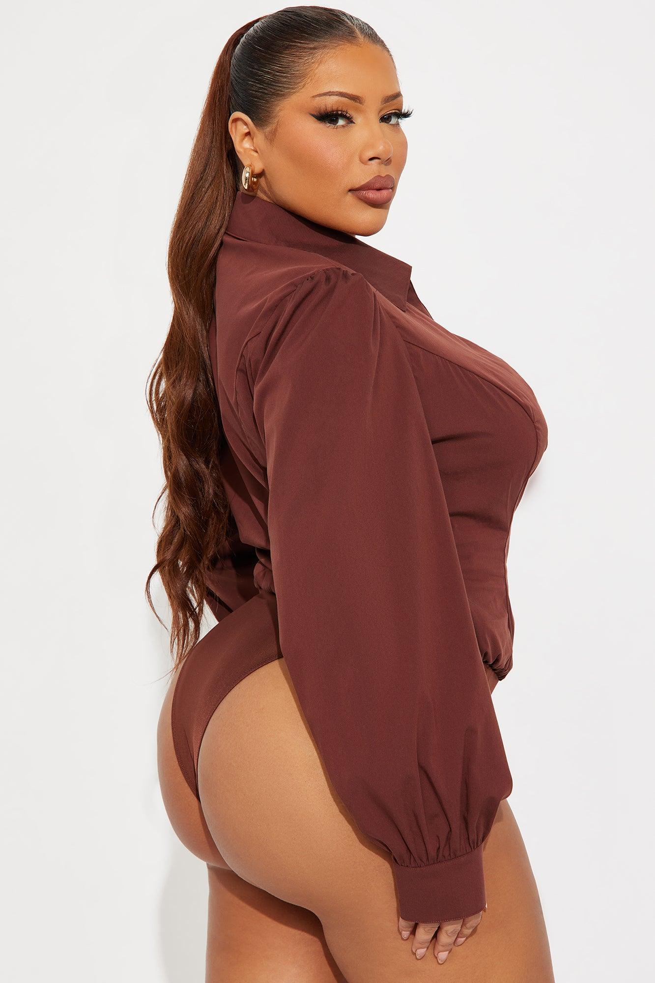 Cashin' Out Poplin Bodysuit - Chocolate Female Product Image