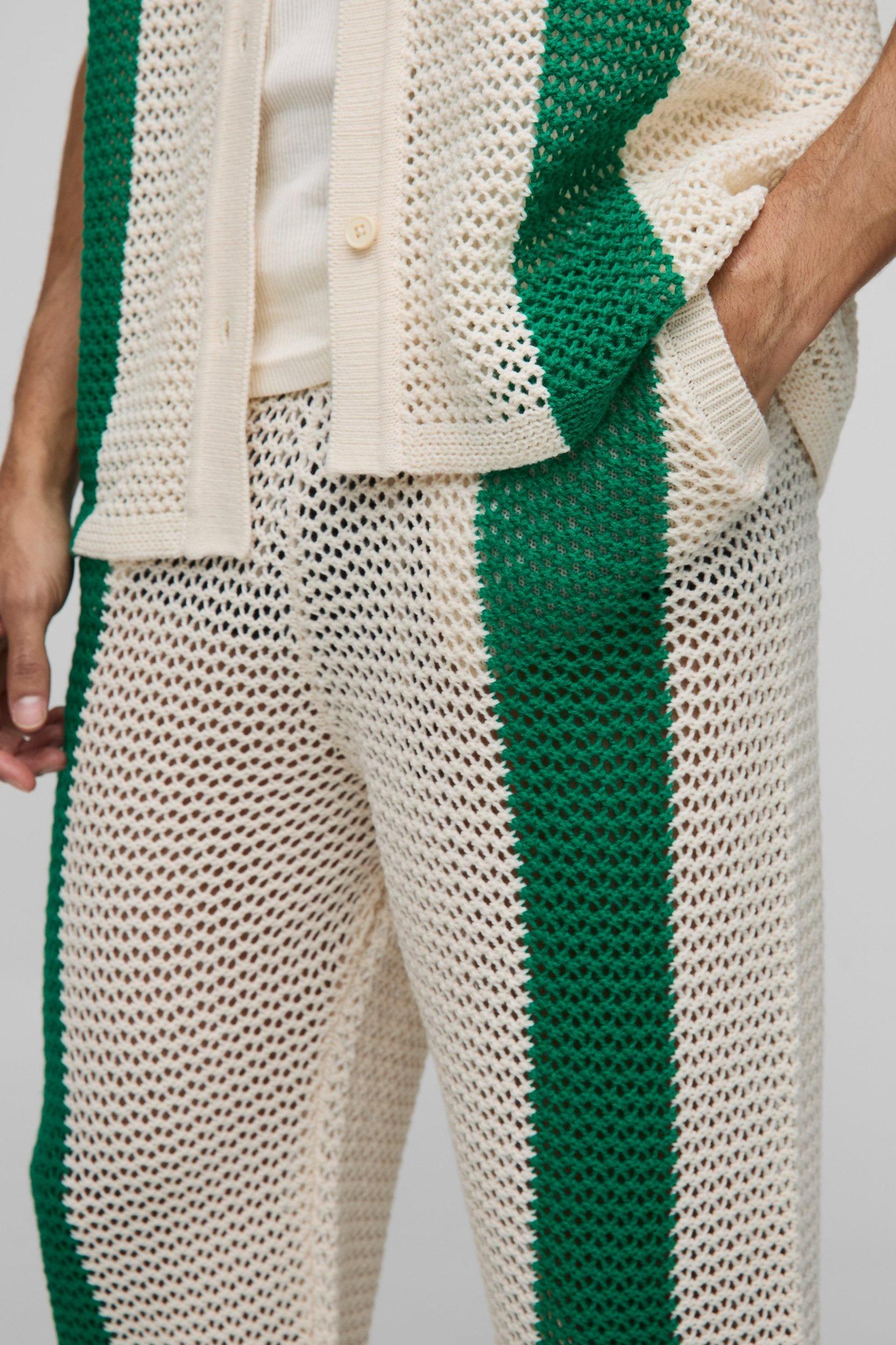 Relaxed Fit Split Hem Open Stitch Stripe Knitted Sweatpants | boohooMAN USA Product Image