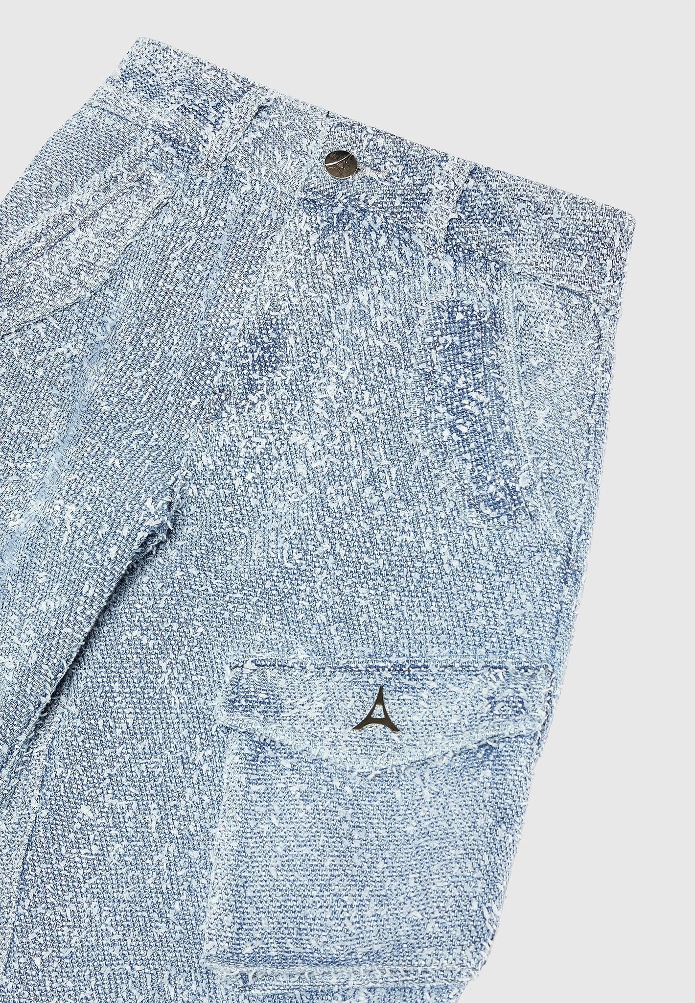 Anne - High Waisted Boucle Denim Cargo Pants - Mid Blue Female Product Image